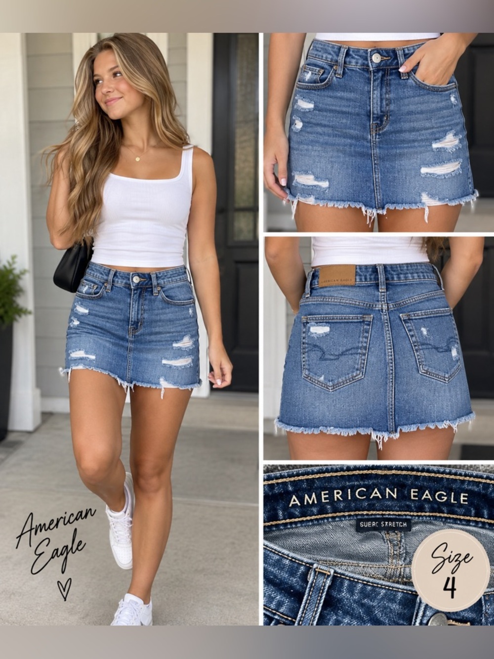 American Eagle Outfitters Blue Distressed Denim Mini Skirt - Size 4
